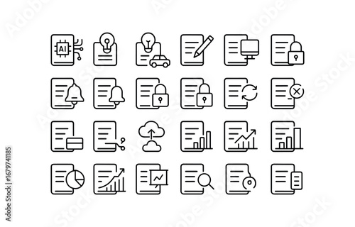 vector outline icons Ledger (Advanced) ledger smart ledger ai ledger auto ledger manual ledger monitor ledger track ledger alert ledger notify ledger secure ledger unsecure ledger synced.