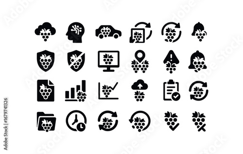vector solid black filled icons Vineyard (Advanced) vineyard smart vineyard ai vineyard auto vineyard manual vineyard synced vineyard unsynced vineyard secure vineyard unsecure vineyard.