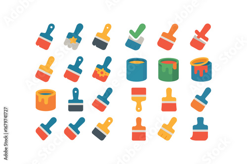 colorful flat vector icons Paint (Basic) paint icon paint new paint old paint valid paint invalid paint active paint inactive paint small paint large paint clean paint dirty paint safe.