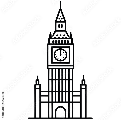 A detailed vector illustration of London's Big Ben clock tower and the Houses of Parliament, a famous British landmark