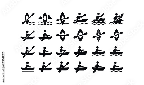 vector solid black filled icons Kayak (Types) kayak sea kayak river kayak lake kayak ocean kayak surf kayak racing kayak touring kayak fishing kayak whitewater kayak flatwater kayak sitin.