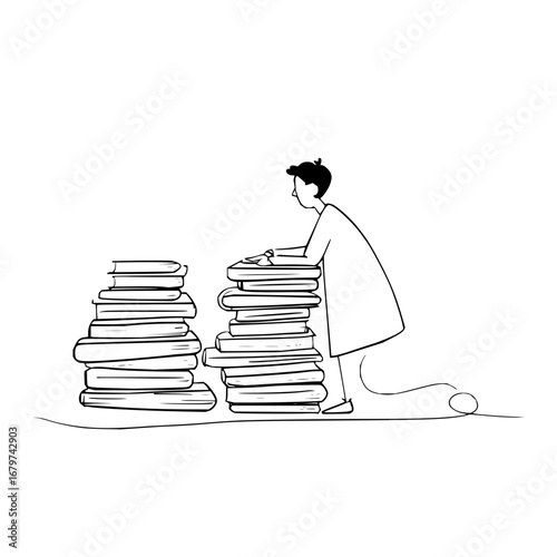 Illustration of student with books for education learning and study materials for academic success and knowledge