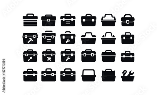 vector solid black filled icons Toolbox (Types) toolbox wood toolbox metal toolbox plastic toolbox bag toolbox chest toolbox drawer toolbox portable toolbox fixed toolbox carpentry toolbox.