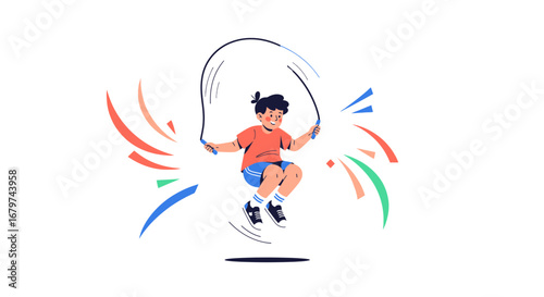 Boy Jumping Rope Illustration: Active Fun for Kids, Promoting Health and Exercise