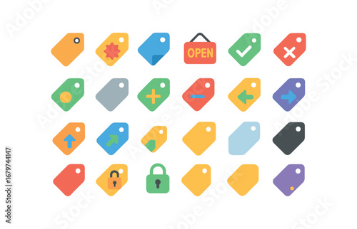 colorful flat vector icons Price Tag (Basic) pricetag icon pricetag new pricetag old pricetag open pricetag closed pricetag valid pricetag invalid pricetag active pricetag inactive pricetag.
