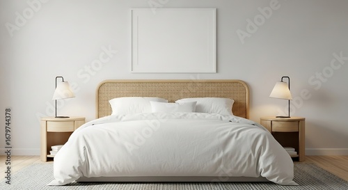 Elegant tufted headboard bed with matching nightstands and lamps for a luxurious bedroom
