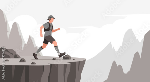 Athlete Navigates Mountain Terrain During Intense Outdoor Endurance Trail Run