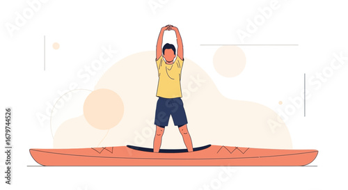 Athlete Performing Stretching Exercises on a Kayak, Demonstrating Outdoor Recreation