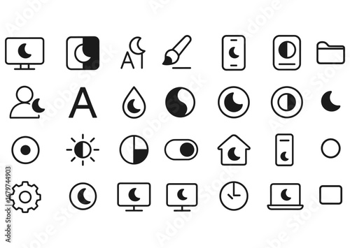vector outline icons Dark Mode (Styles) darkmode system darkmode app darkmode theme darkmode ui darkmode ux darkmode text darkmode color darkmode contrast darkmode low darkmode high.