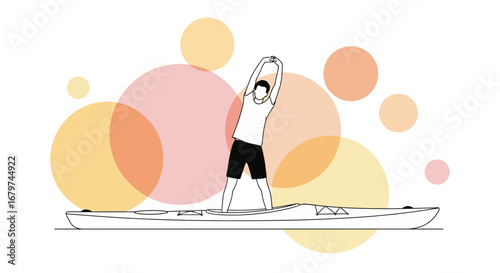 Athlete Stretching on Kayak with Abstract Colorful Background for Wellness and Relaxation