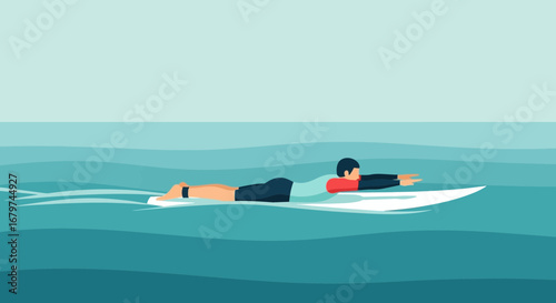 Athlete Surfing on a Whitewater Surfboard Depicting Active Water Sports Recreation.