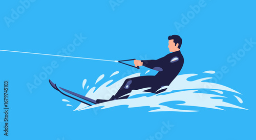 Athlete Water Skiing Across Refreshing Turquoise Waters with Vigorous Motion