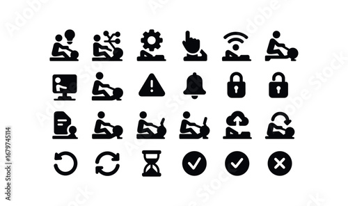vector solid black filled icons Rowing Machine (Advanced) rower smart rower ai rower auto rower manual2 rower synced rower unsynced rower monitor rower track rower alert rower notify rower.