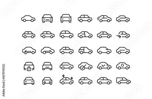 vector outline icons Car (Basic) car icon car front car back car side car new car old car small car large car fast car slow car left car right car open car closed car active car inactive.