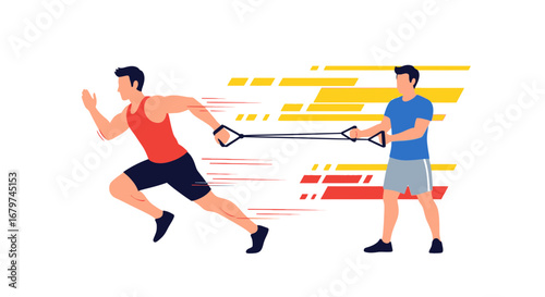 Athlete's Sprinting Endurance Training Session With Resistance Band Illustration Graphic