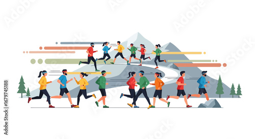 Athletes Striving For Fitness And Wellness While Running On Mountain Trails