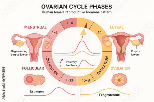 Ovarian Cycle Phases: Human Female Reproductive Hormone Pattern Illustration
