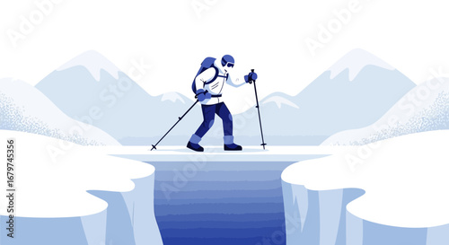 Braving The Elements: A Lone Climber Navigates A Snowy Divide's Perilous Path