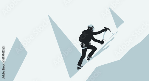 Braving Perilous Heights: A Climber Scaling An Icy Mountain With Determination