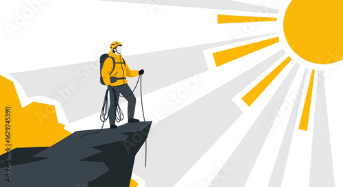 Braving The Heights: A Climber Reaches New Heights Under the Sun's Rays