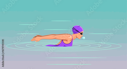 Butterfly Stroke Swimmer Displayed in Vector Illustration, Aquatic Sport Concept