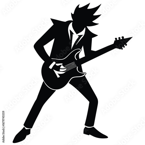 Headbanging Guitarist Silhouette Icon