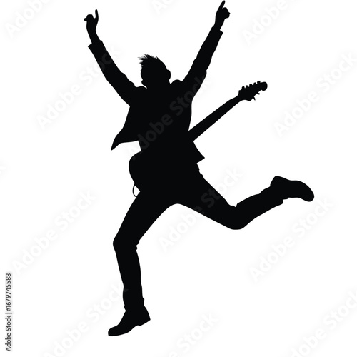 Jumping Guitarist Silhouette With Guitar