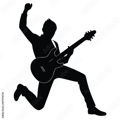 Guitarist Silhouette Leaning Back Playing
