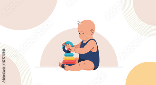 Baby Exploring The World With Colorful Toys And Displaying Pure Innocence