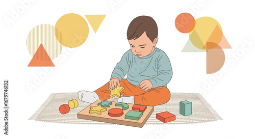 Baby Playing With Shape Puzzle, Cognitive Development And Early Childhood Education