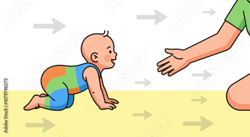 Baby's First Steps Towards Parenthood And A Loving Embrace Depicted In Illustration