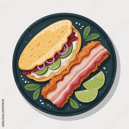 Chicharrón Colombiano con Arepa y Limón