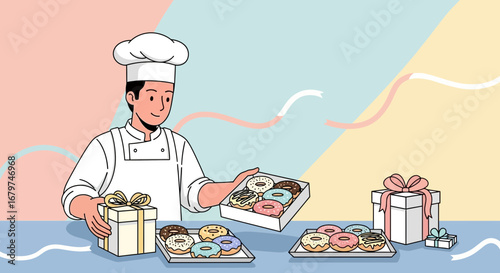Baker Presents Delicious Doughnuts And Gifts For Delightful Celebrations And Sweet Moments