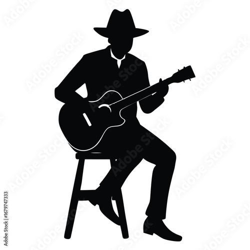 Guitarist Sitting On Stool Playing Guitar