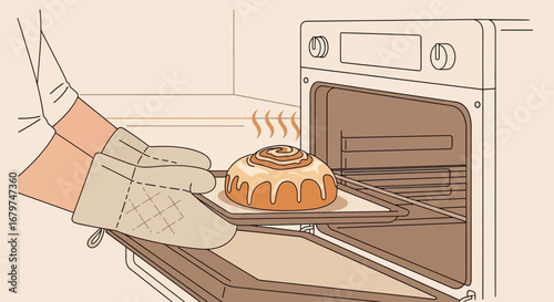Baking A Delicious Cinnamon Roll Freshly Out Of Oven, Ready to Eat With Love