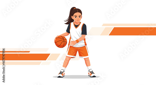 Basketball Player Dribbling Ball Ready For Action In Modern Uniform And Energetic Pose