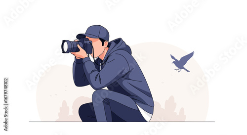 Capturing The Moment: A Photographer Aims His Lens At A Flying Bird In Nature