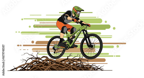 Bicyclist Navigating Rough Terrain Graphic Depicting Bicycle Riding in Stylized Art