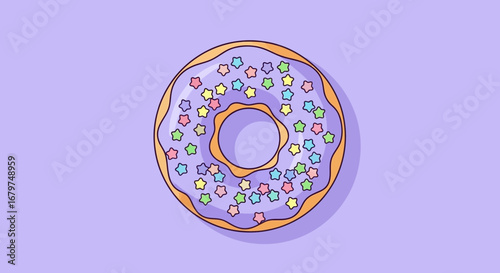 Cartoon illustration of a delicious colorful star-sprinkled doughnut dessert treat