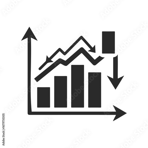 Bar and line graphs with arrows indicating fluctuating data trends