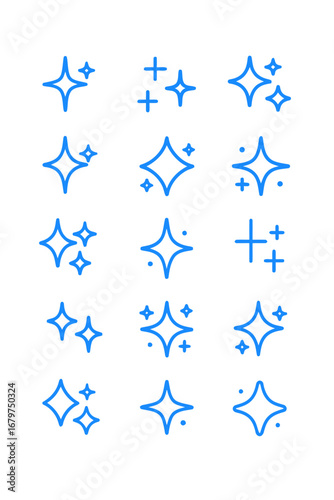 Stars and sparkle icons. Star twinkle sketch cartoon shine icon hand drawn twinkle cartoon sketch glitter icon shine sparkle glowing doodles. Vector set