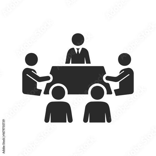 Business meeting icon with five people sitting around a table