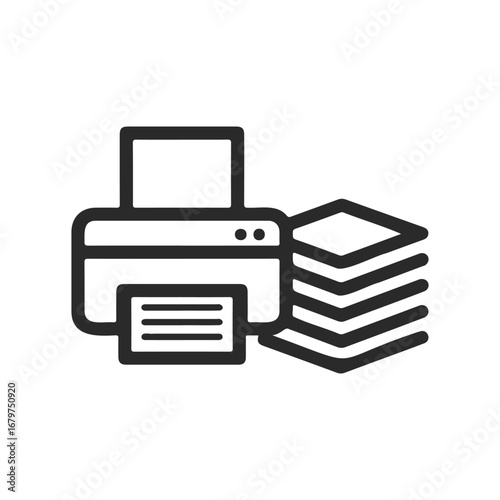 Printer icon with paper stack - office equipment outline vector illustration