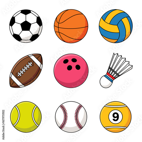Diverse Collection of Sporting Balls Soccer, Basketball, Volleyball, and More for Games and Activities