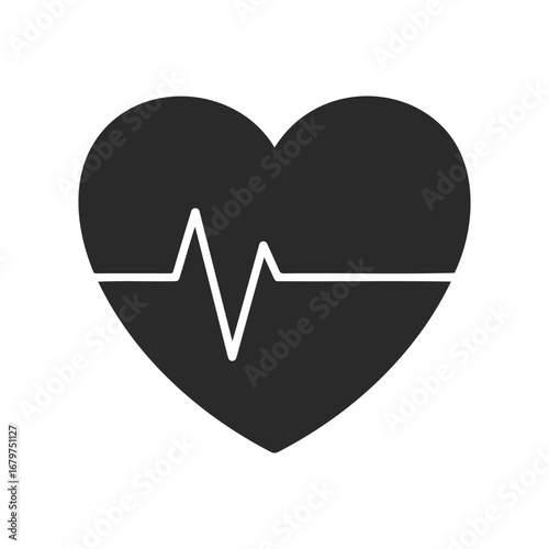 Black heart icon with white ecg line showing heartbeat signal