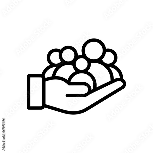 Hand Holding Group of People Line Icon Representing Support, Teamwork, and Community Concept