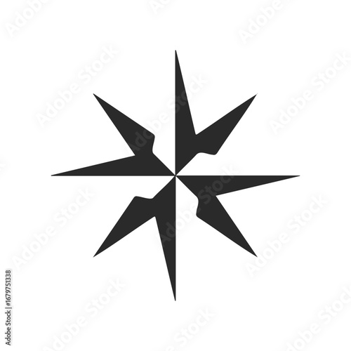 Black eight-pointed compass rose symbol on white background