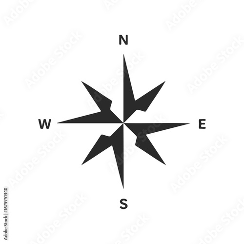 Black and white compass rose with cardinal directions