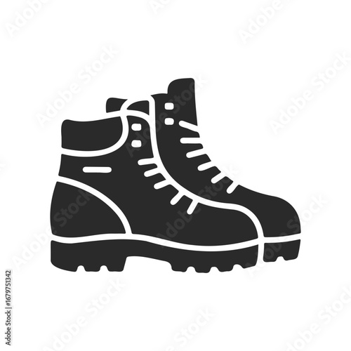 Silhouette of hiking boots on white background