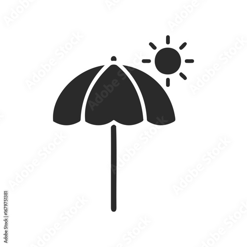 Simple beach umbrella icon with sun illustration